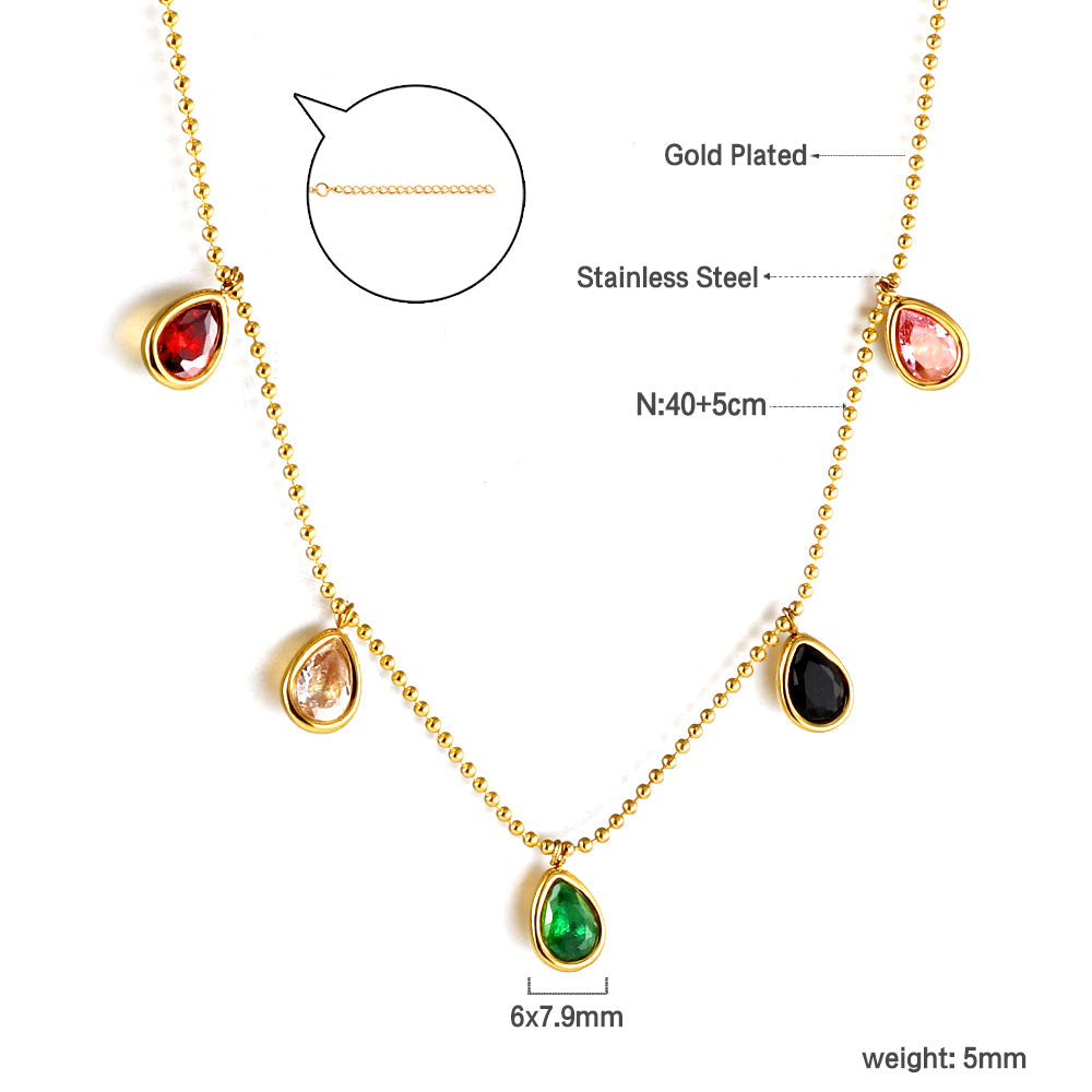 Water drop mixed color diamond pendant necklace 40+5cm