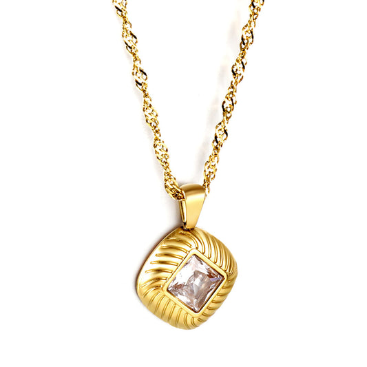 Square pendant necklace with white diamonds 40+5cm