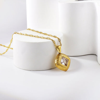 Square pendant necklace with white diamonds 40+5cm