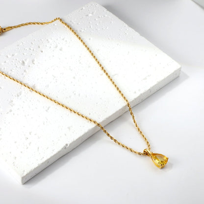 Pink & Blue & Aquamarine & Lake Blue & Yellow Teardrop Diamond Pendant Necklace 40+5cm