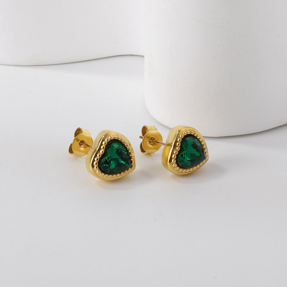 Heart-shaped earrings with CZ, four colors