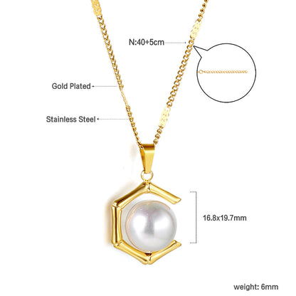 Wholesale Pentagonal + white pearl pendant necklace 40+5cm