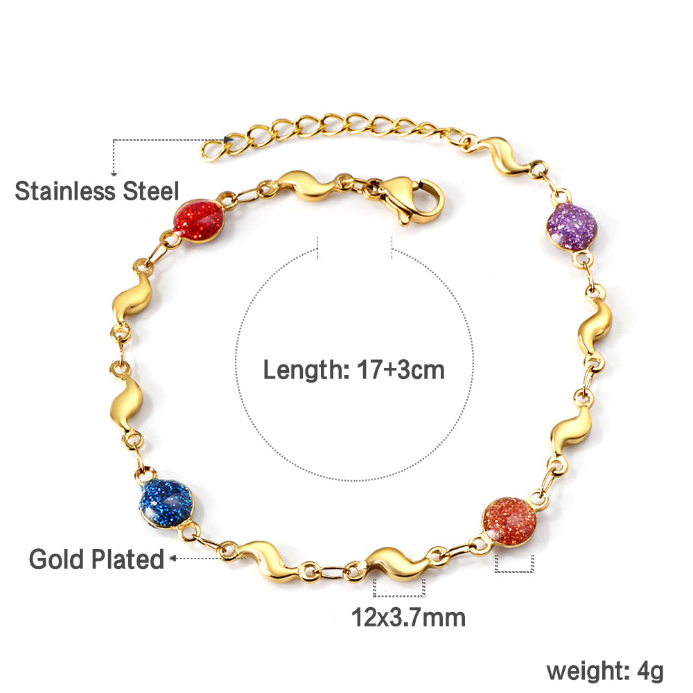 4 Mixed Color Chrysoberyl + 8 Lightning Bolt Accessories Charm Bracelet 17+3cm