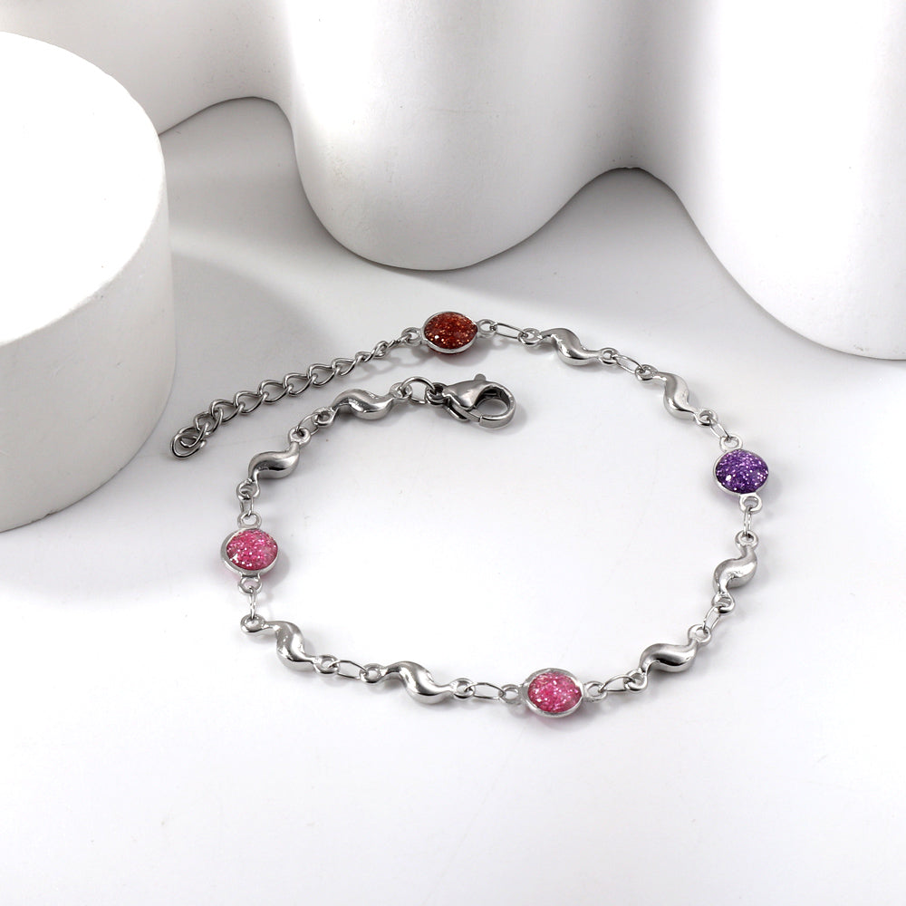 4 Mixed Color Chrysoberyl + 8 Lightning Bolt Accessories Charm Bracelet 17+3cm
