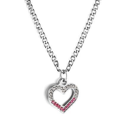Heart Ring with Mixed Color Diamond Pendant Necklace 44+5cm