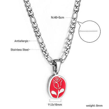 Oval Red Oil Drip with Rose Pendant Necklace 46+5cm Gold