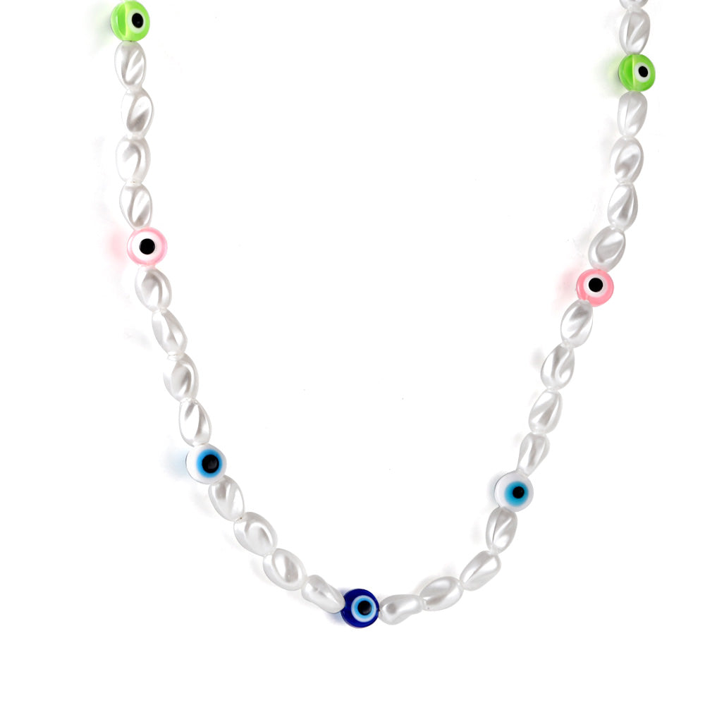 Alien White Pearl + Mixed Color Cat's Eye Necklace 39+5cm Golden