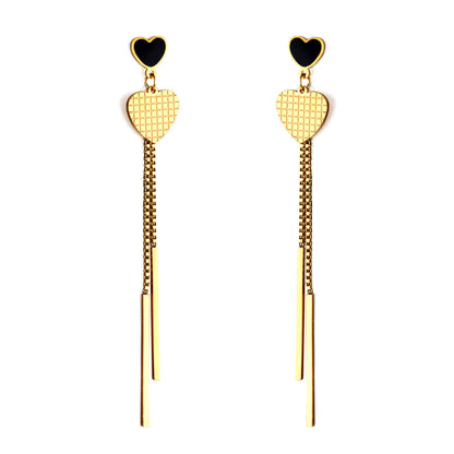 Black oil drop heart + heart + two rectangular bar earrings in 18k gold