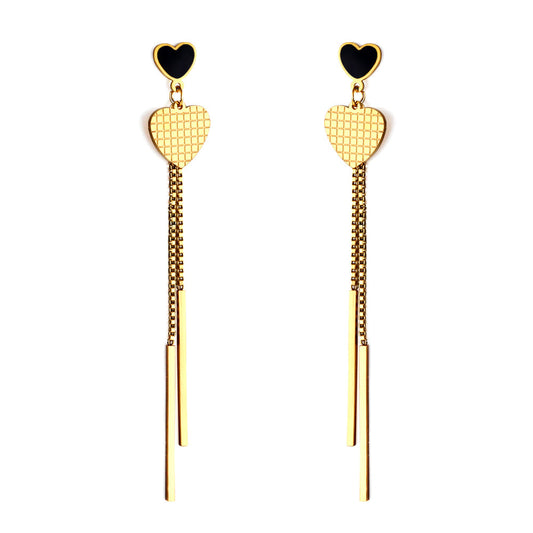 Black oil drop heart + heart + two rectangular bar earrings in 18k gold