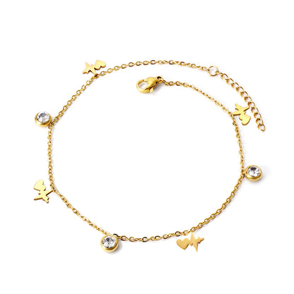 Spring 4 EKG + 3 Round Diamond Accessories Charm Anklet 24+3cm