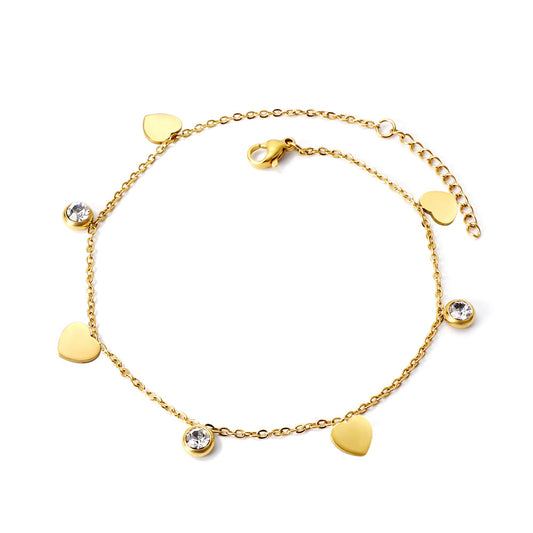 Spring 4 hearts + 3 round diamonds accessories charm anklet 24+3cm