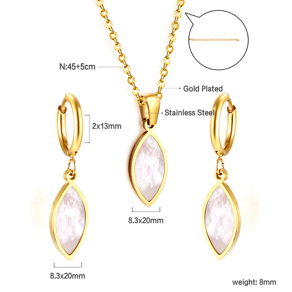 White Leaf Shell Set Steel/Gold