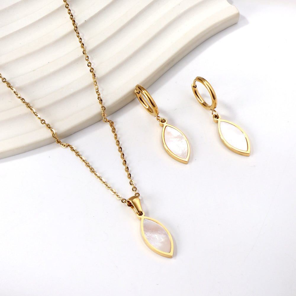 White Leaf Shell Set Steel/Gold
