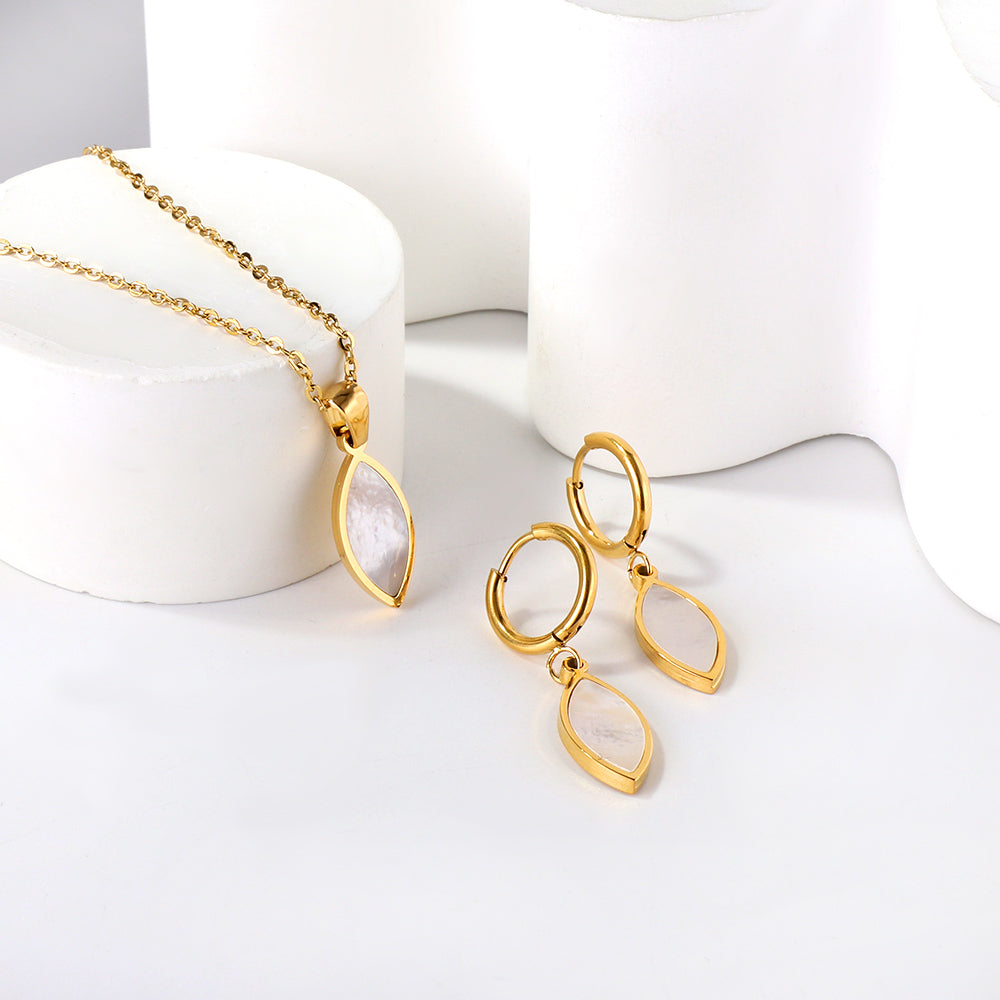White Leaf Shell Set Steel/Gold