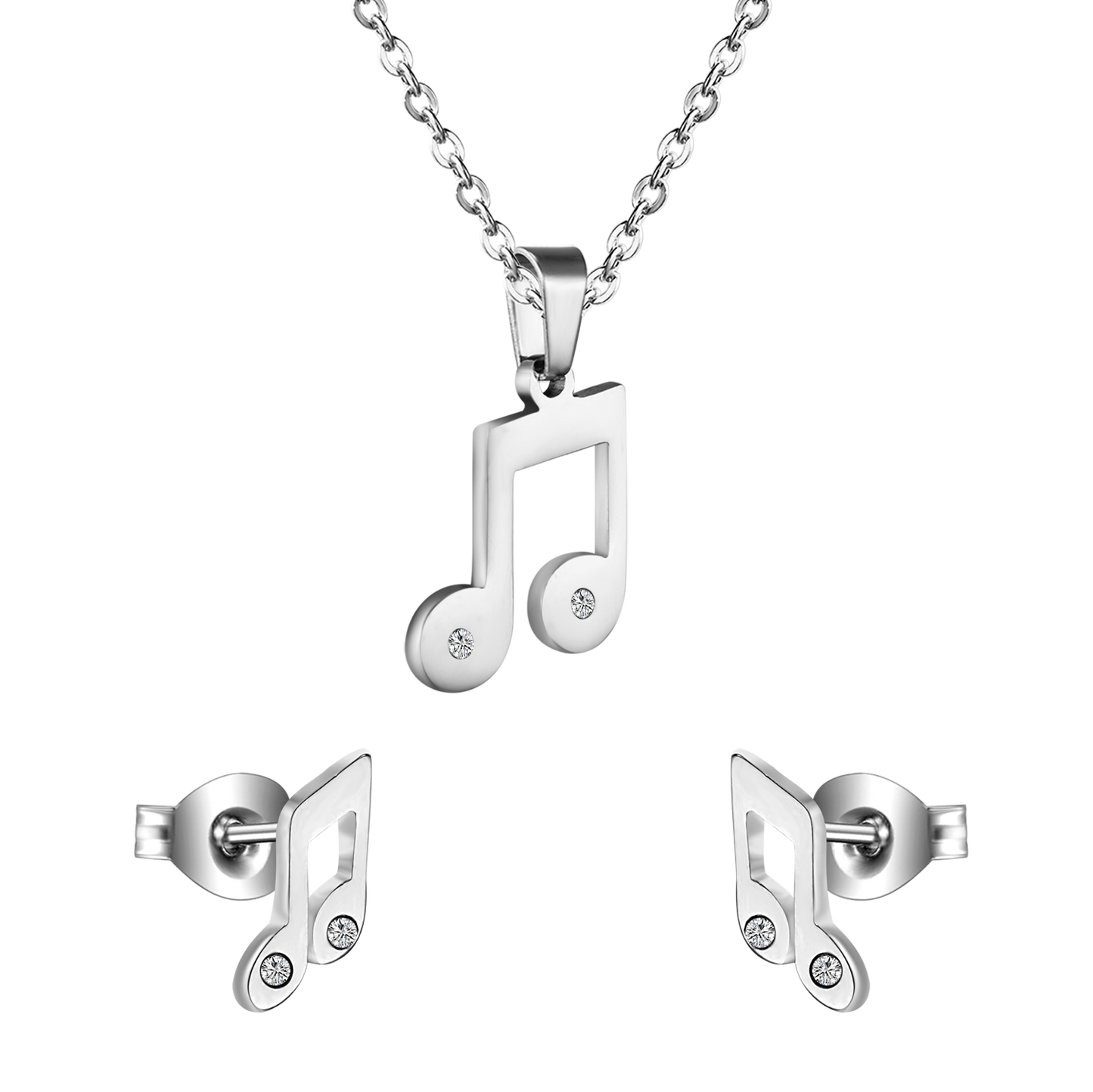 Trendy Music Crystal Jewelry Stainless Steel Chain Necklaces Earrings Sets For Women Indian Jewellry parures bijoux