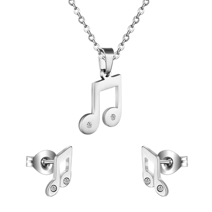Trendy Music Crystal Jewelry Stainless Steel Chain Necklaces Earrings Sets For Women Indian Jewellry parures bijoux