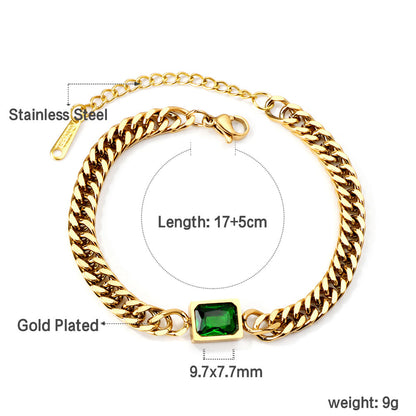 Green diamonds rectangular accessories bracelet 17+5cm gold