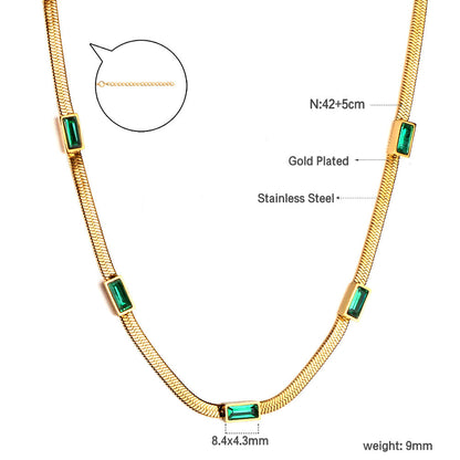 5 Rectangular Green Diamonds Pendant Necklace 42+5cm