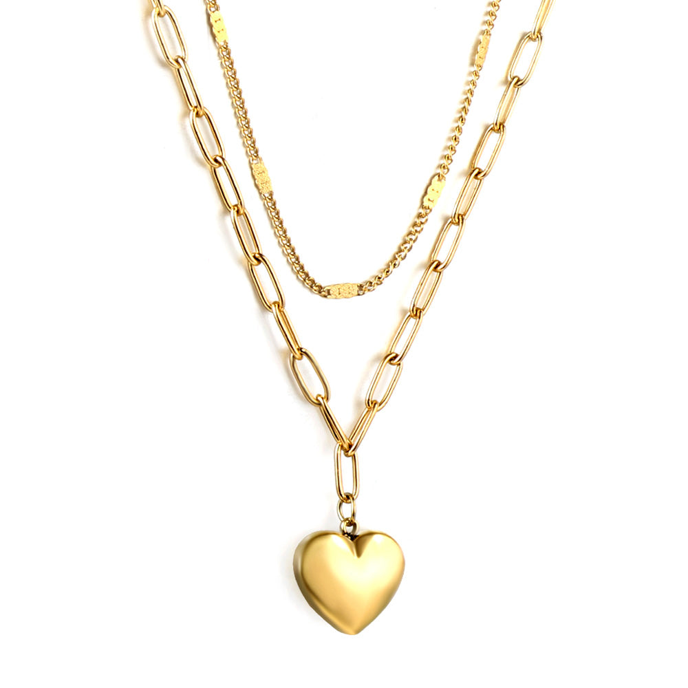 Heart Pendant + Matching Chain Double Chain 44+40+5cm Golden