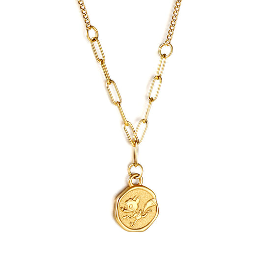 Round shaped necklace with fox pendant 42+5cm