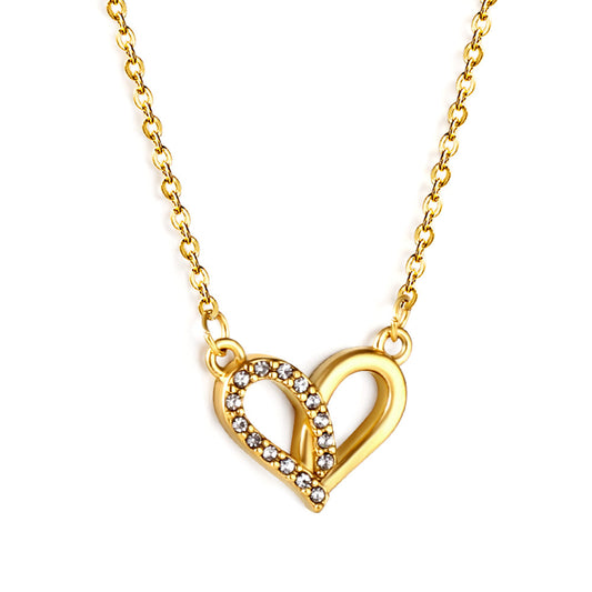 Wholesale Heart Circle Pendant with Diamonds Necklace 43+5cm Gold Color