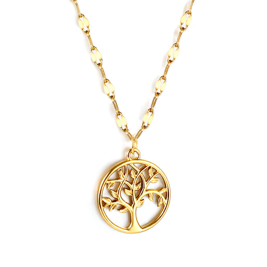 Wholesale Round Hollow Circle Big Tree Pendant Necklace 40+5cm Gold Color