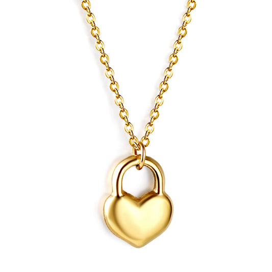 Wholesale Heart Lock Pendant Necklace 40+5cm Gold Color