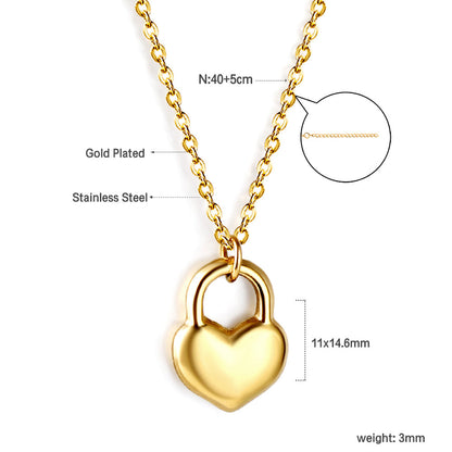 Wholesale Heart Lock Pendant Necklace 40+5cm Gold Color