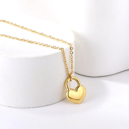 Wholesale Heart Lock Pendant Necklace 40+5cm Gold Color