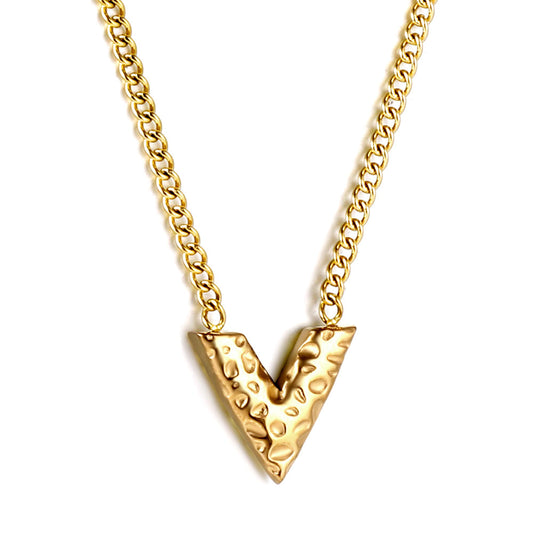V-convex pendant necklace 40+5cm gold color