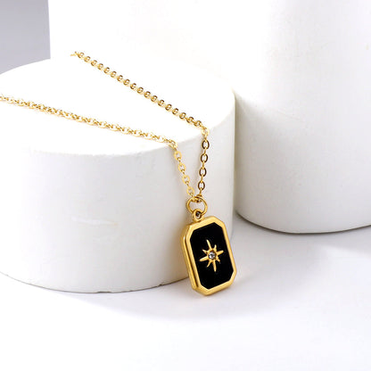 Rectangular Diamond Black & Green Horizontal Shell Pendant Necklace with Diamonds 40+5cm