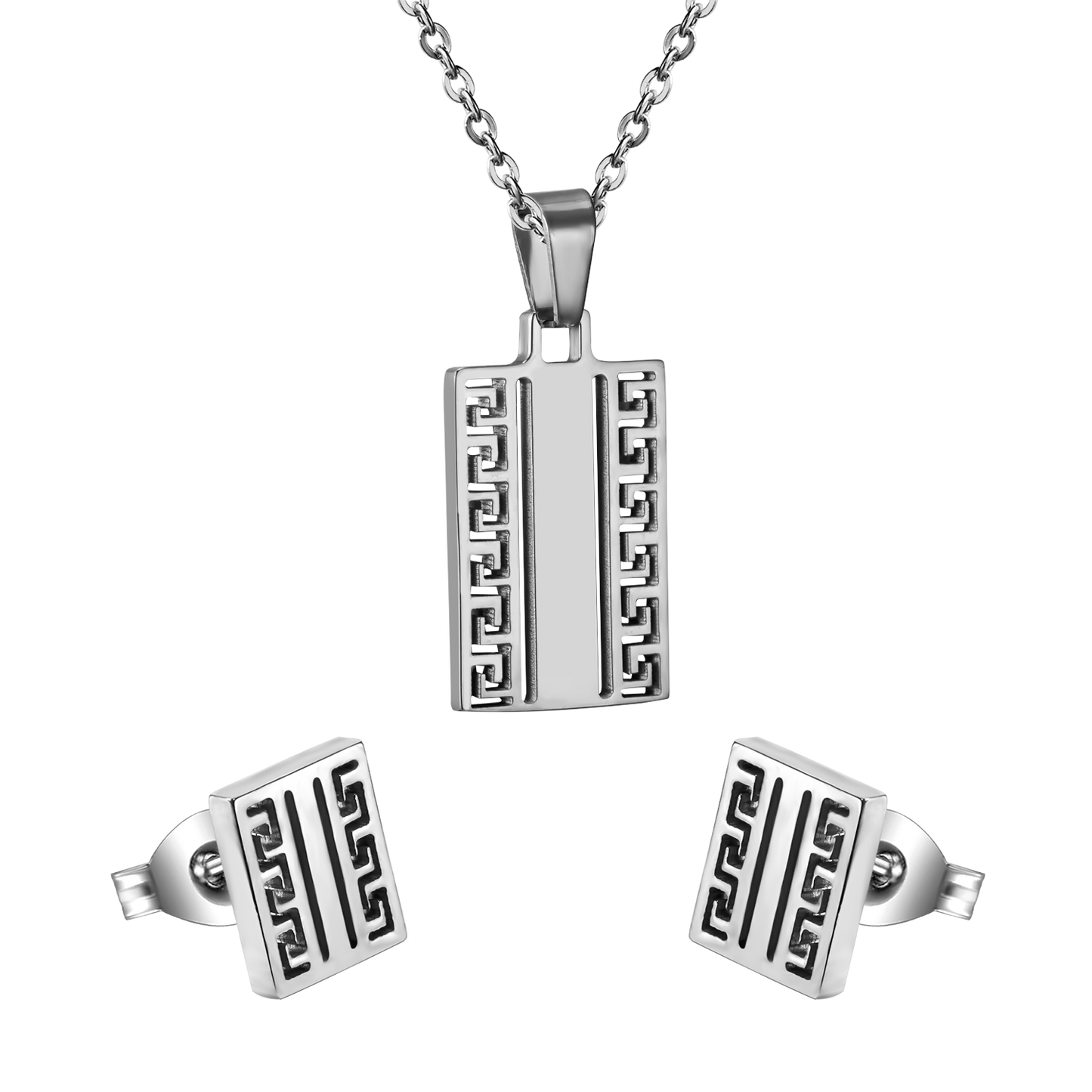 Gold/steel color corroded out of the void on the outside is cut out of the smooth surface of the jewelry set without diamonds