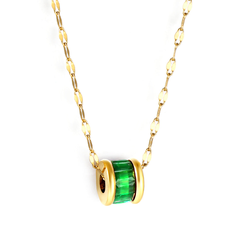 Cylinder with Black & Purple & Green Diamonds Pendant Necklace 40+5cm