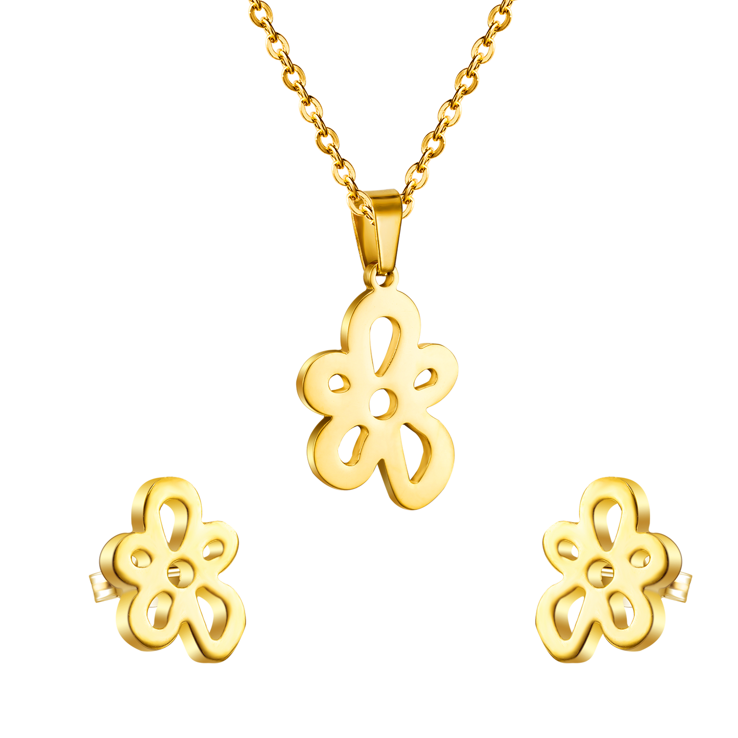Gold/steel color irregular little flower wisp cut jewelry set without diamonds