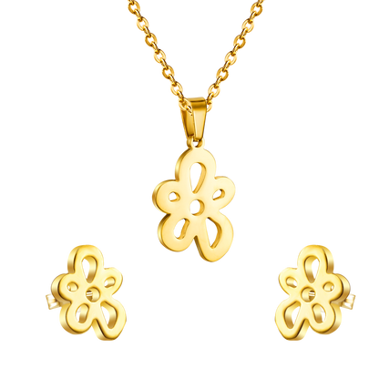Gold/steel color irregular little flower wisp cut jewelry set without diamonds