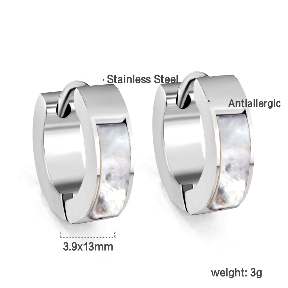 Gold round earrings with white shells 4*13.5mm