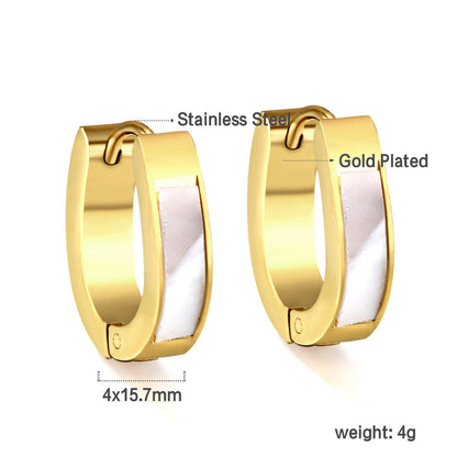 Gold oval earrings with white shells 4*13*16mm
