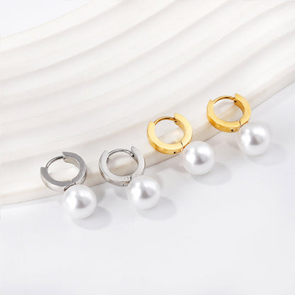 2.8x12mm circle with white pearl earrings