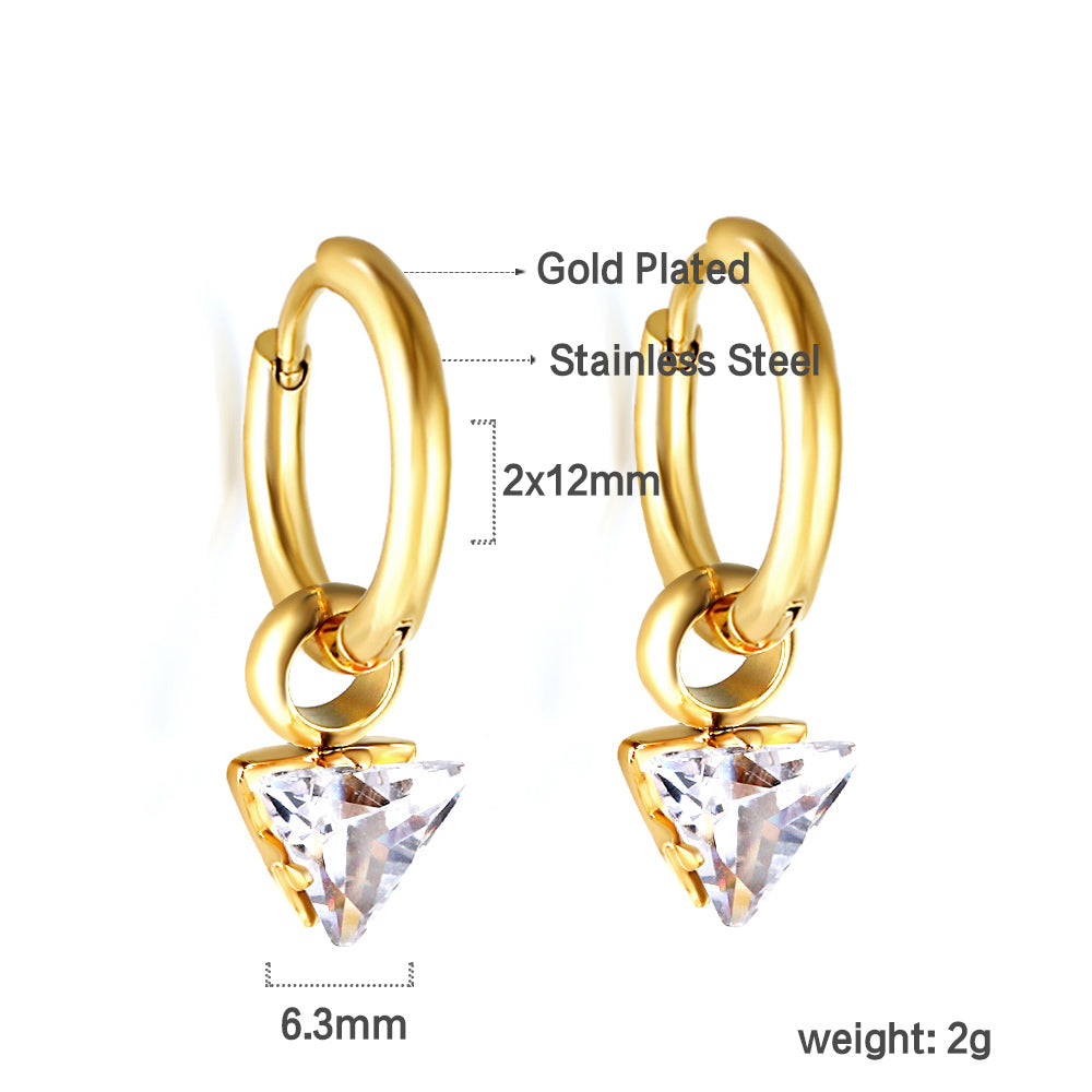 1.5x12mm circle with triangle white diamond earrings
