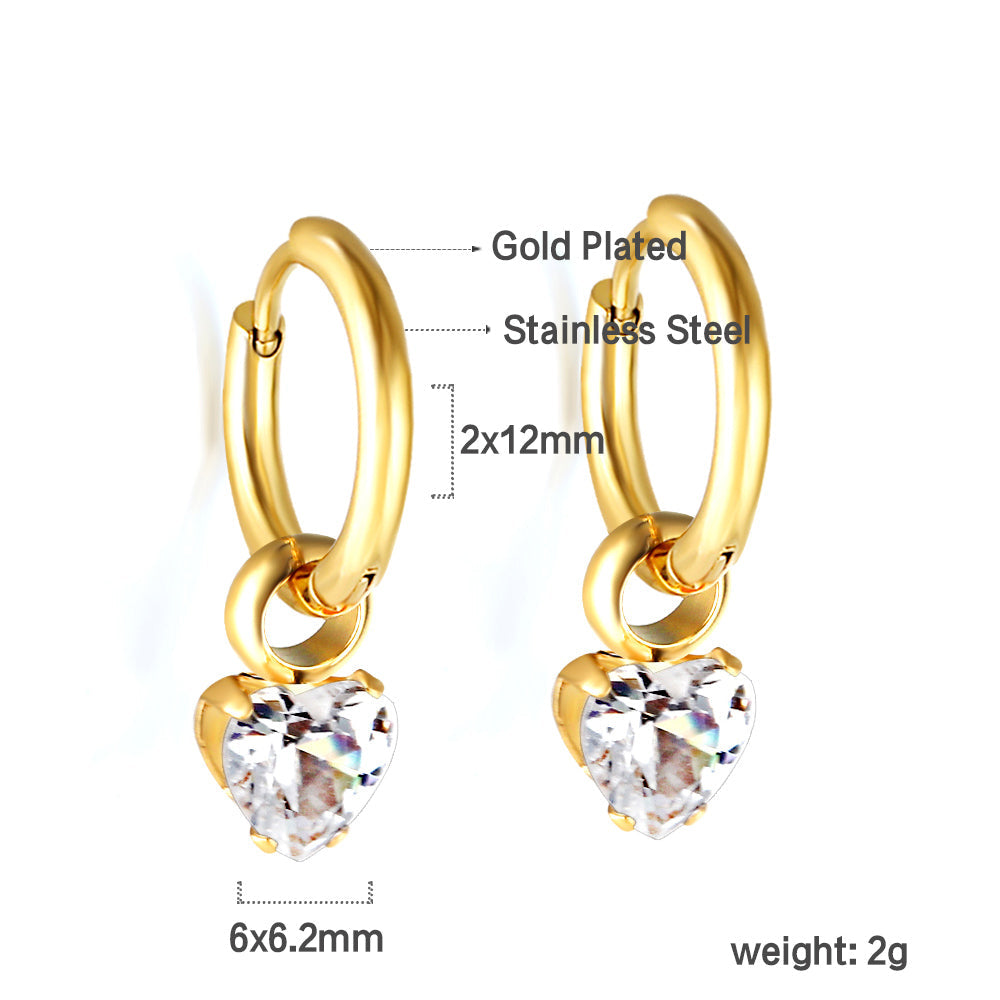 1.5x12mm circle with heart-shaped white diamond earrings
