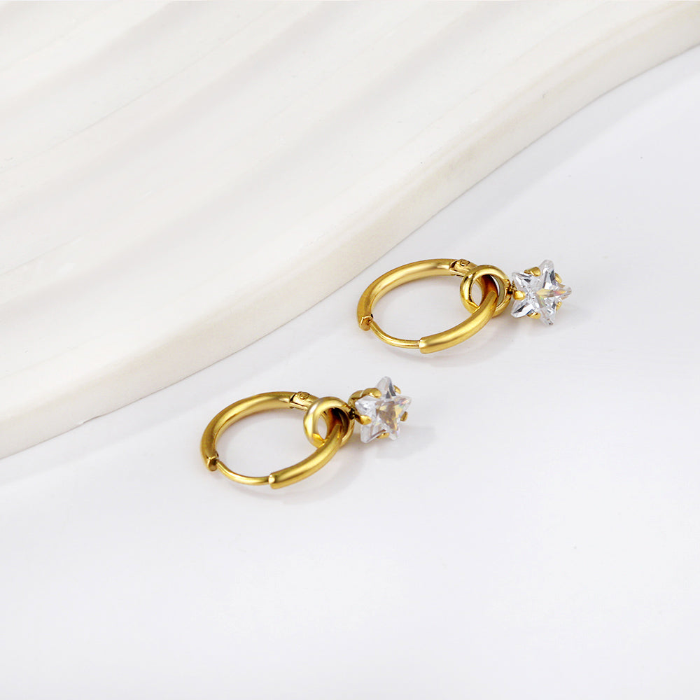 1.5x12mm circle with star-shaped white diamond earrings
