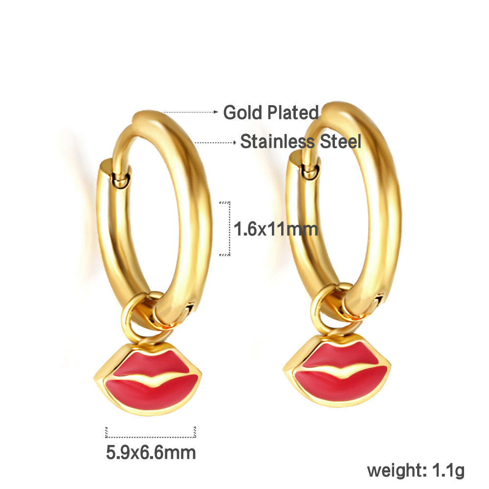 New 1.6x11mm Circle With Red Lips Earrings For Women