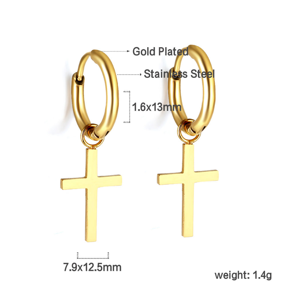 1.6x13.5mm Circle with Cross Earrings