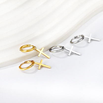 1.6x13.5mm Circle with Cross Earrings