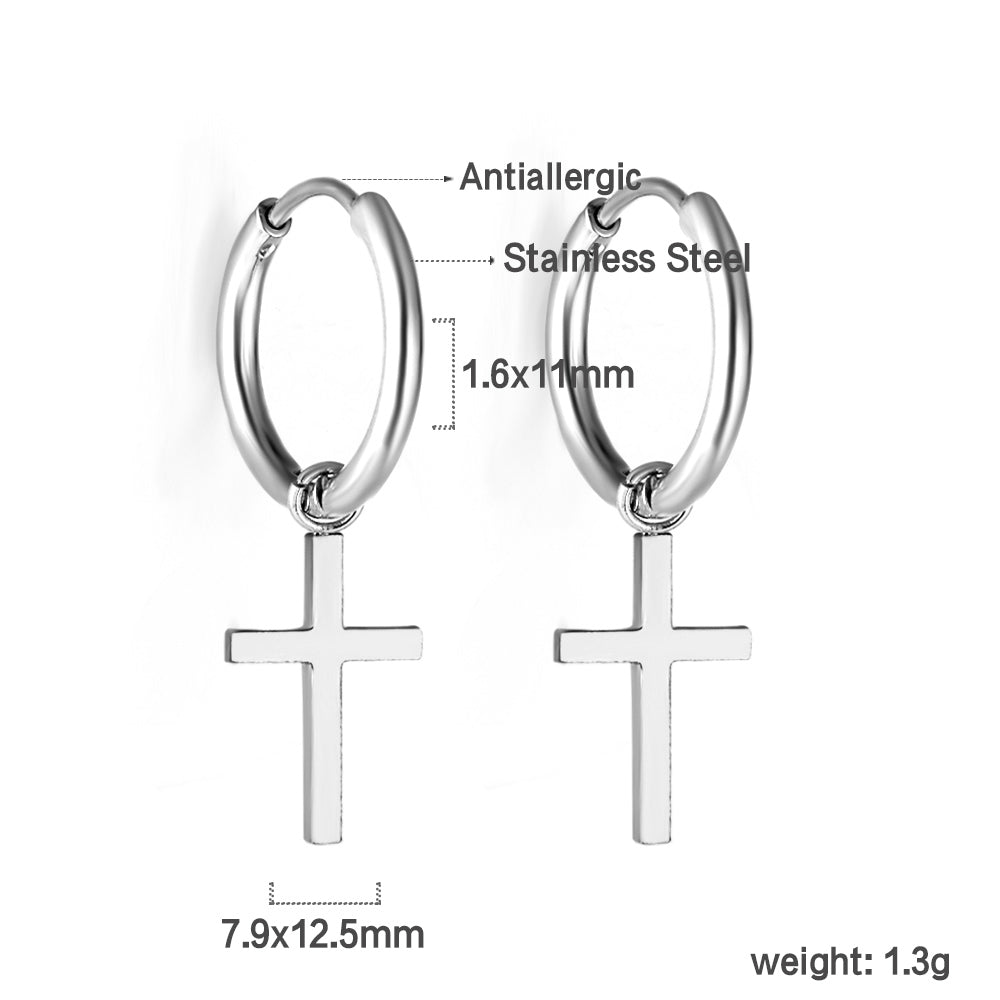 1.6x11mm Circle with Cross Earrings