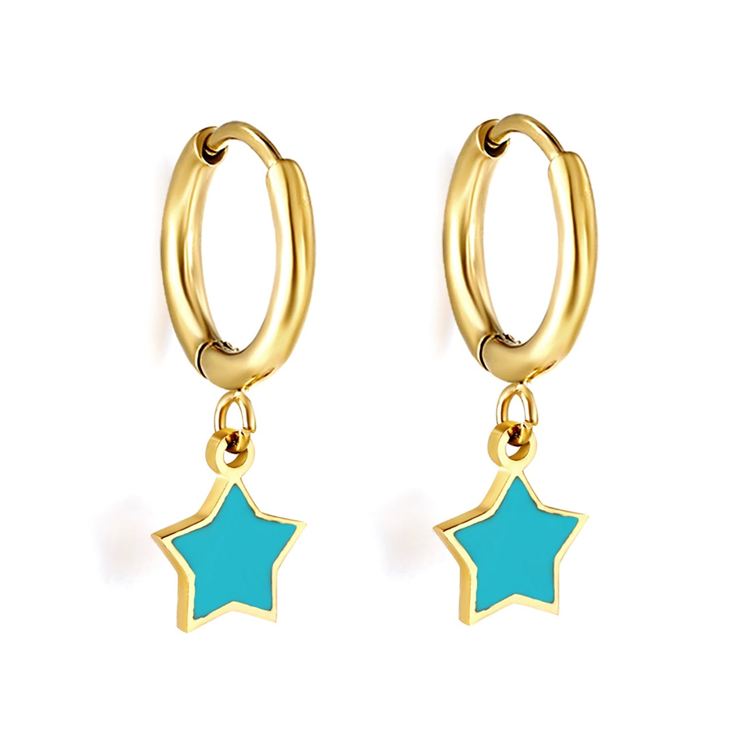 1.5x12.5mm Circle with Blue Star Earrings 8mm