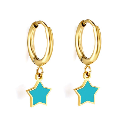 1.5x12.5mm Circle with Blue Star Earrings 8mm
