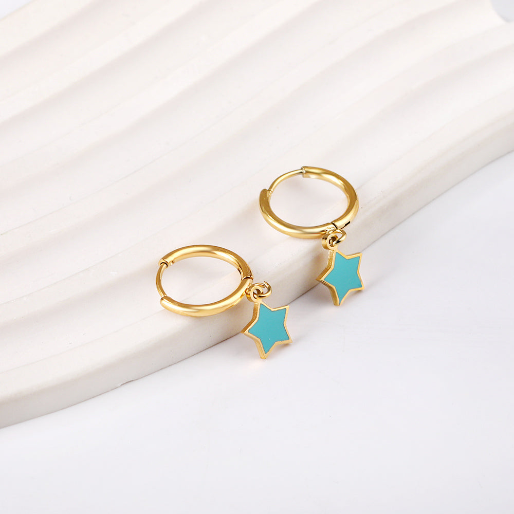1.5x12.5mm circle with blue star earrings
