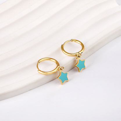 1.5x12.5mm circle with blue star earrings