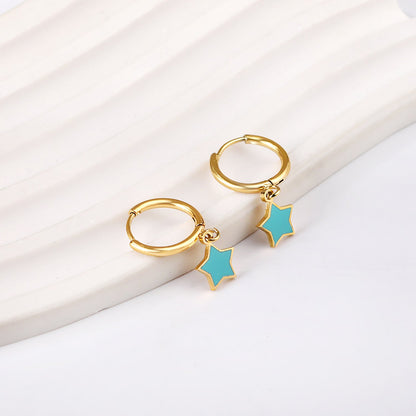 1.5x12.5mm Circle with Blue Star Earrings 8mm
